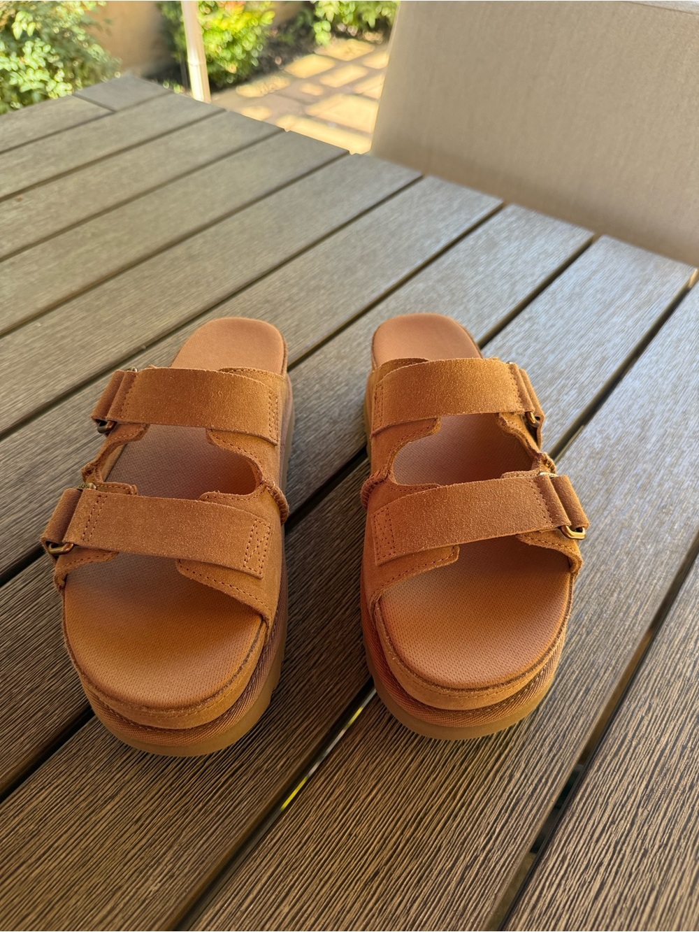 UGG Chestnut Suede Double-Strap Platform Slides - Picture 3 of 7